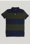 Custom fit gestreepte stretch polo night blue mix/forest