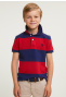 Custom fit gestreepte stretch polo royal blue/harvard red