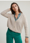 Beige V-neck buttoned alpaca cardigan