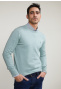 Normal fit basic cotton crew neck sweater cape green mix