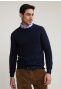 Pull normal fit coton basique col rond navy