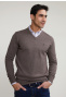 Normal fit basic cotton V-neck sweater croissant mix