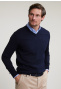 Normal fit basic cotton V-neck sweater navy