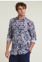 Custom fit linen floral shirt brown/blue