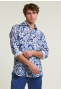 Custom fit linen floral shirt blue/green