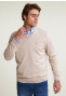 Normal fit basic cotton V-neck pullover reed mix