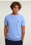 Slim fit cotton crew neck sweater short sleeves chambray mix