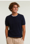 Pull cintré coton col rond manches courtes navy