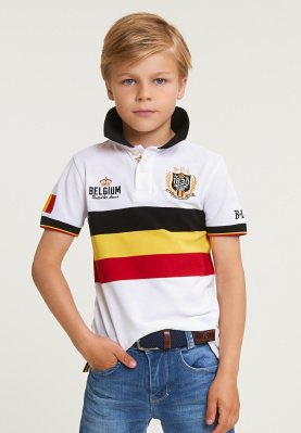 Tight fit tricolor sporty polo unisex white