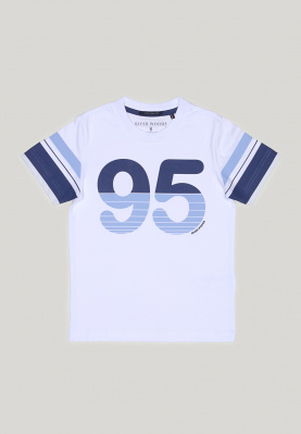 Custom fit fantasie T-shirt blauw/wit