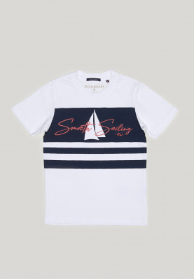 Custom fit fantasie T-shirt wit/navy