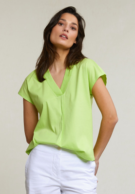 Fluo green cotton V-neck T-shirt