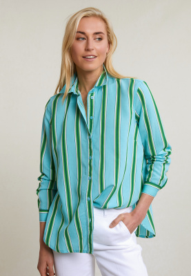 Green/white long striped buttoned blouse