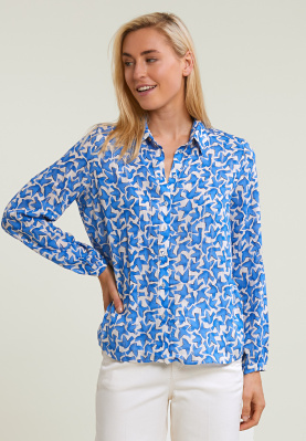 Blauw/wit geknoopte fantasie blouse