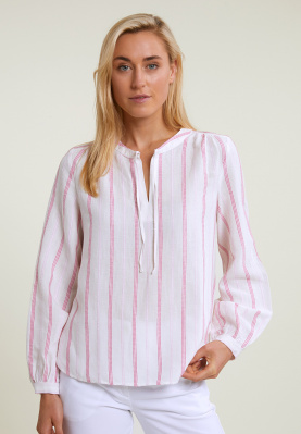 White/pink striped V-neck blouse
