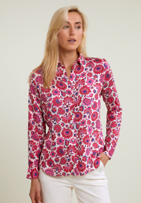 Roze/blauw geknoopte gebloemde blouse
