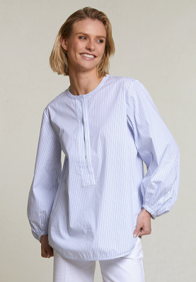 Blauw/wit gestreepte blouse pofmouwen