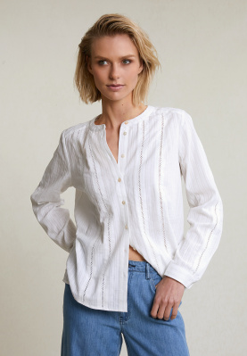 Off white buttoned embroidered blouse long sleeves