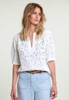 Off white embroidered V-neck blouse