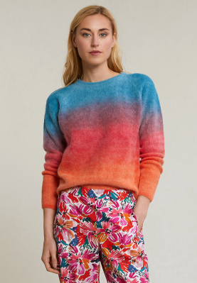 Blue/orange alpaca-virgin wool gradient sweater