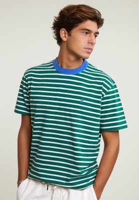 Loose fit striped T-shirt green/white