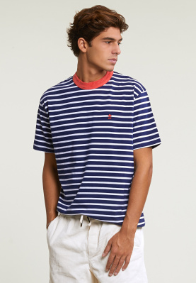 Loose fit striped T-shirt royal blue/white
