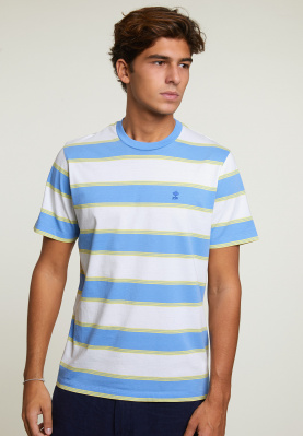 Custom fit gestreepte T-shirt caribbean blue