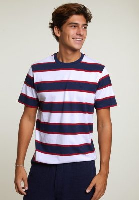 Custom fit striped T-shirt oxford blue/harvard red