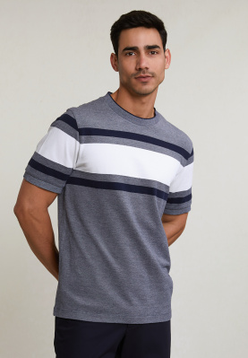Custom fit sporty striped T-shirt navy