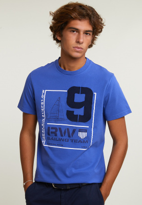 Custom fit fantasie T-shirt korte mouwen caribbean blue