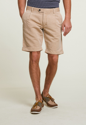 Fancy cotton-linen chino short taupe