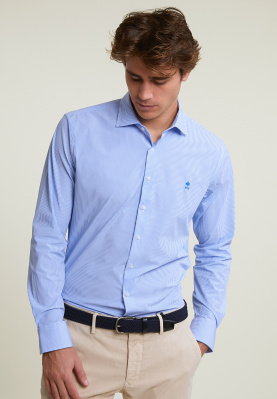 Custom fit  gestreept hemd blauw/wit