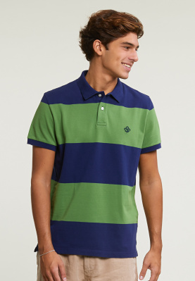 Custom fit striped stretch polo royal blue/belize green