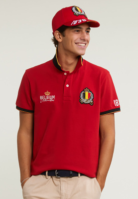 Custom fit tricolor sporty polo unisex red