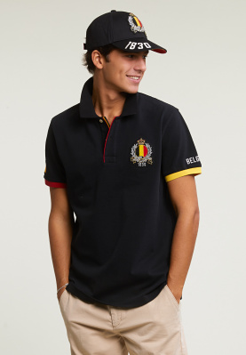 Custom fit tricolor sporty polo unisex black