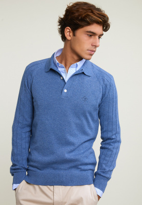 Slim fit pima cotton polo sweater blue