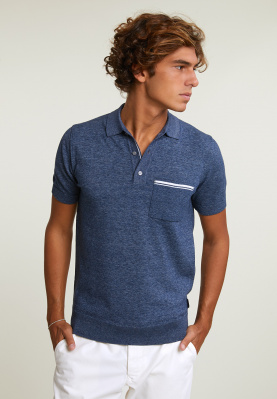 Custom fit cotton polo sweater short sleeves night blue mix