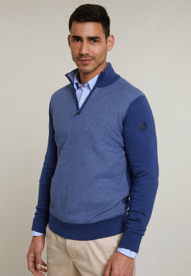 Custom fit cotton mock neck sweater dk hamptons blue
