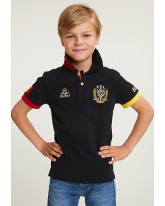 Tight fit driekleurige sportieve polo unisex  zwart