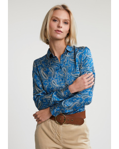 Blauw/beige klassieke paisley blouse