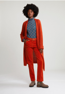 Oranje ribfluwelen broek hoge taille