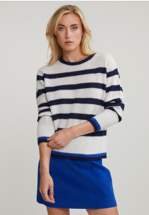 Blue/white striped round neck sweater