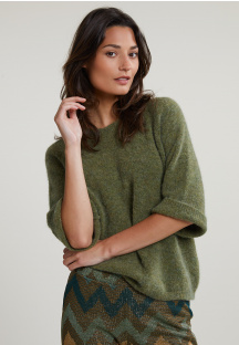 Khaki round neck sweater 3/4 sleeves