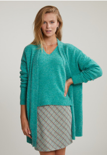 Green long V-neck cardigan long sleeves