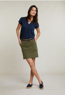 Khaki short skirt applied pockets