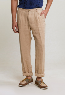 Fancy linen pants elastic waist taupe