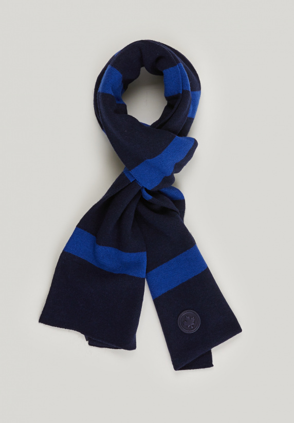 Wool-cashmere striped scarf navy/oriental blue for boys - River Woods