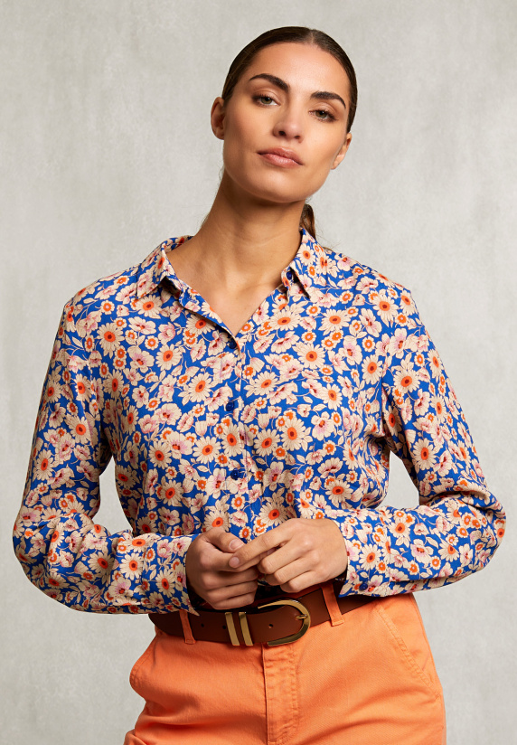 Populair Ook nogmaals Blauw/oranje blouse in margrietprint lange mouwen - River Woods
